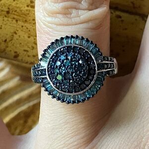 Lab Grown Blue Diamond Sterling Silver Ring Size 6